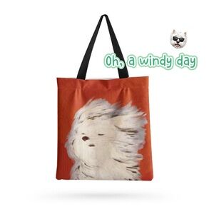 Windy Day Dog Art Canvas Tote Bag – Cute Pomeranian 15 * 13 NEW